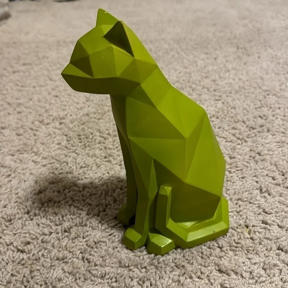Geometric 3D Green Cat Statue Home Decor Sculpture Animal Figurine